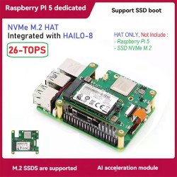 NVMe M.2 HAT Integrated with HAILO-8 26-TOPS AI Accelerator for Raspberry Pi 5